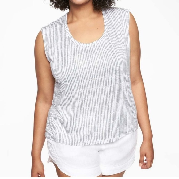 Athleta Cobblestone Gray & White Breezy Muscle Tank Womens Size Medium - Picture 1 of 9